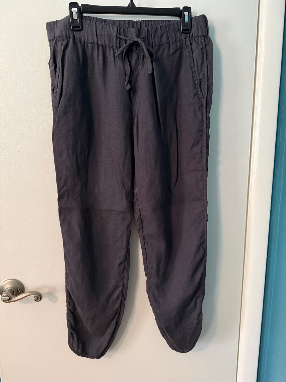 Caslon Women's Casual 100% Linen Drawstring Pants - dark gray